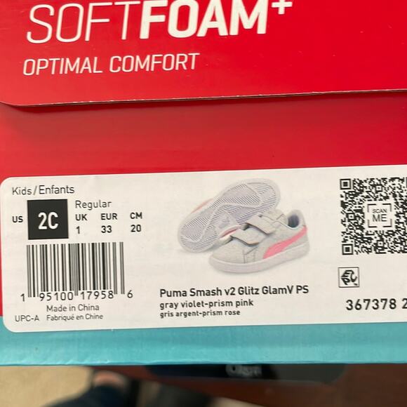 Puma Girl’s Gray Violet & Pink Glitz Glam Smash Sneaker Size 2 New in box - Picture 4 of 8